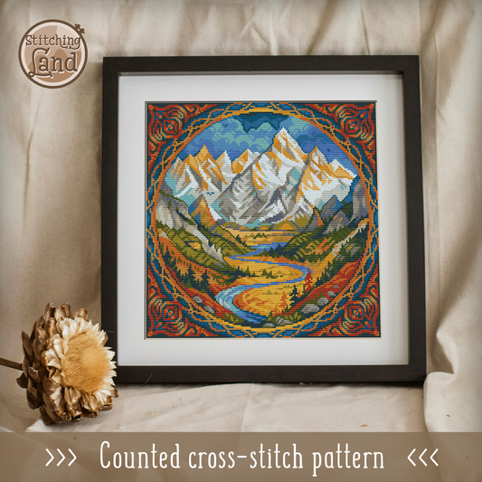 Mountain Valley Cross Stitch Pattern Square