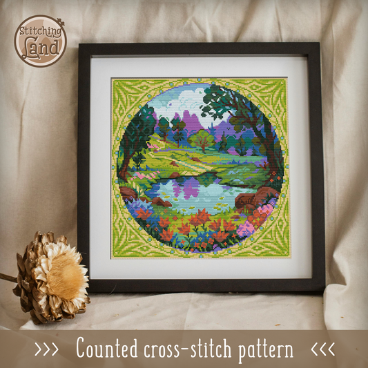 Picturesque Pond Cross Stitch Pattern Square