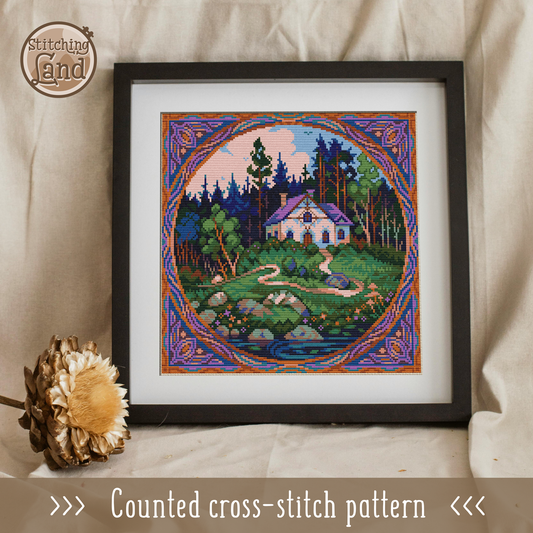 Pond House Cross Stitch Pattern Square