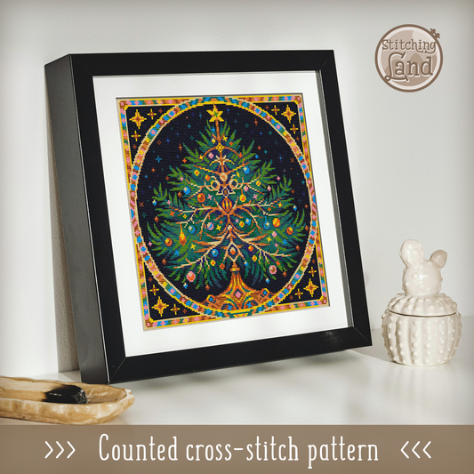 Art Nouveau Christmas Tree Cross Stitch Pattern Square