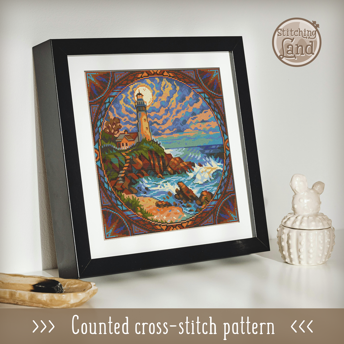 Art Nouveau Lighthouse VII Cross Stitch Pattern Square