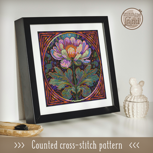 Art Nouveau Moon Flower Cross Stitch Pattern Square
