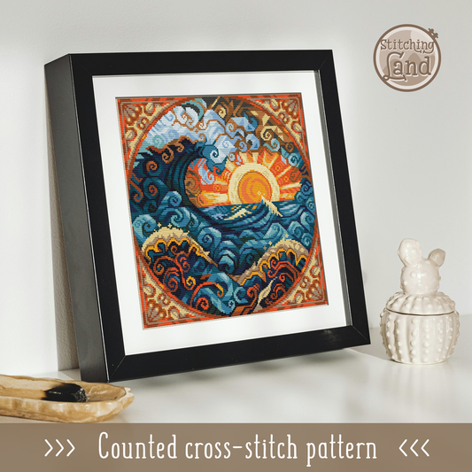 Art Nouveau Ocean Cross Stitch Pattern Square
