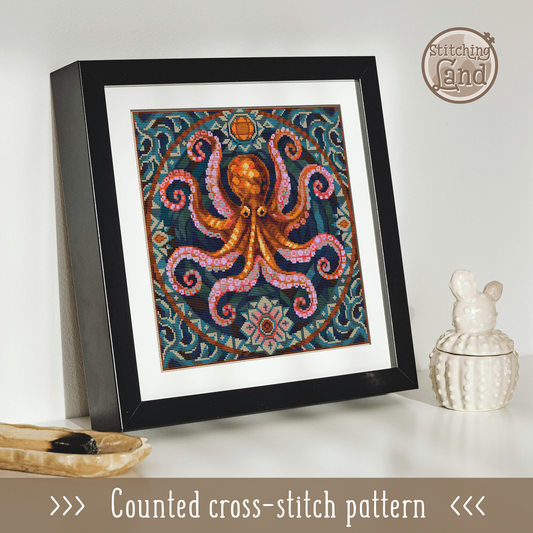 Art Nouveau Octopus Cross Stitch Pattern Square