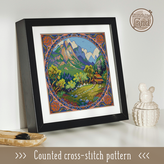 Mountain Lodge Cross Stitch Pattern Square