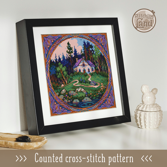 Pond House Cross Stitch Pattern Square