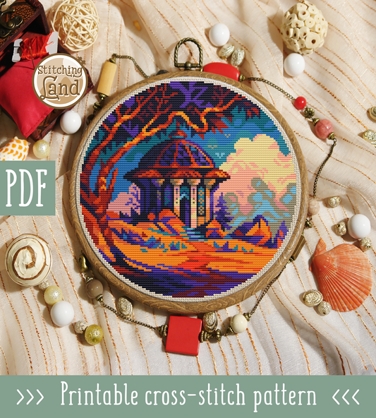 Ancient Temple Cross Stitch Pattern