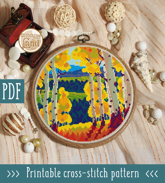 Autumn Birches Cross Stitch Pattern