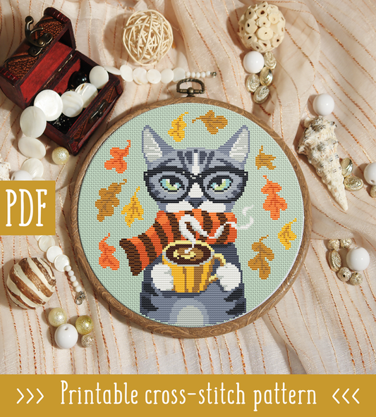 Autumn Cat Cross Stitch Pattern