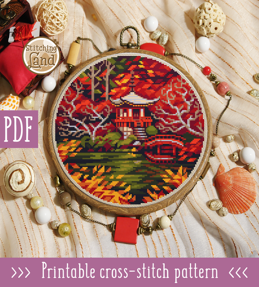 Autumn Pagoda Cross Stitch Pattern