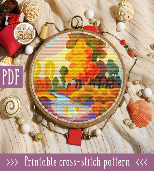 Autumn Riverside Cross Stitch Pattern