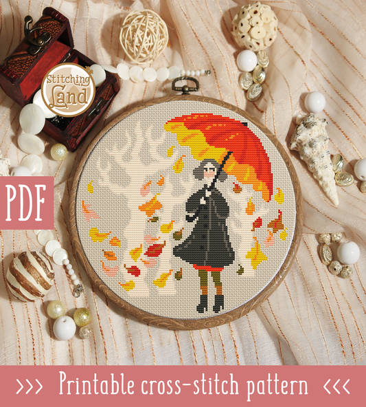 Autumn Umbrella Cross Stitch Pattern