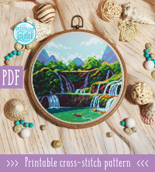 Ban Gioc Falls Cross Stitch Pattern