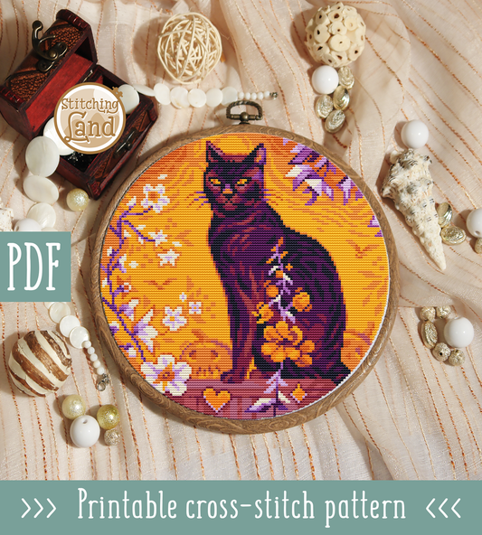 Black Cat Cross Stitch Pattern