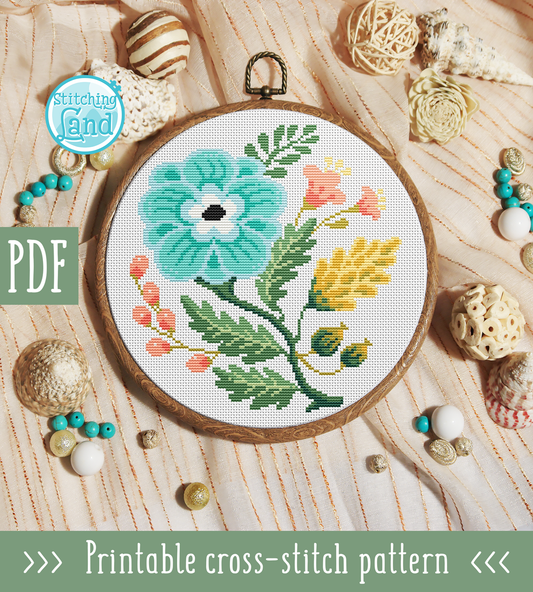 Blue Flower Cross Stitch Pattern