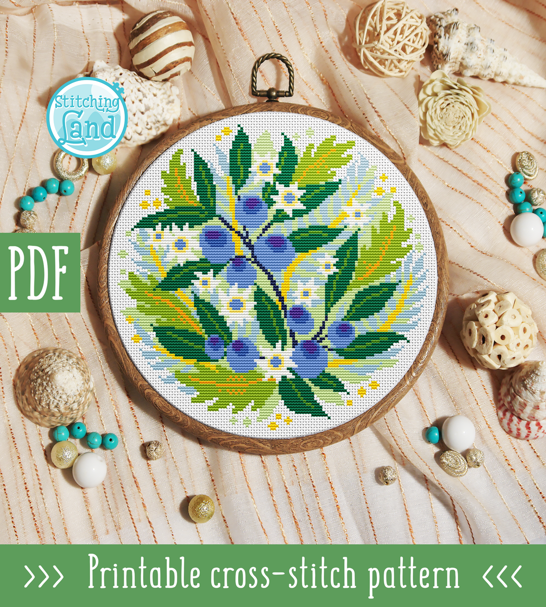 Blueberries Cross Stitch Pattern