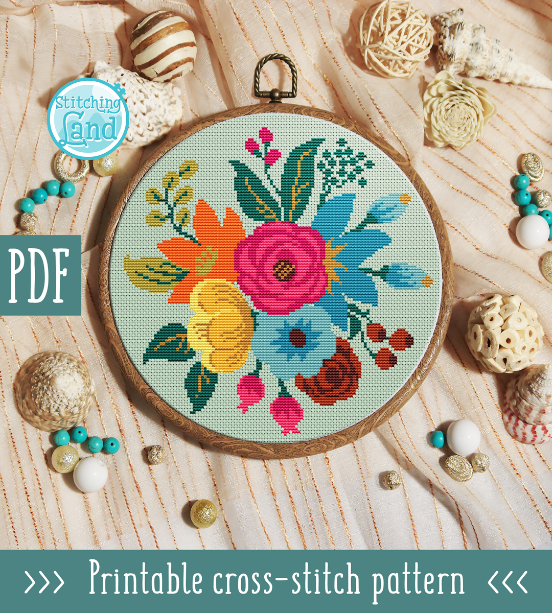 Bouquet Flowers III Cross Stitch Pattern