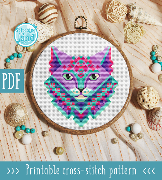 Cat Mandala Cross Stitch Pattern