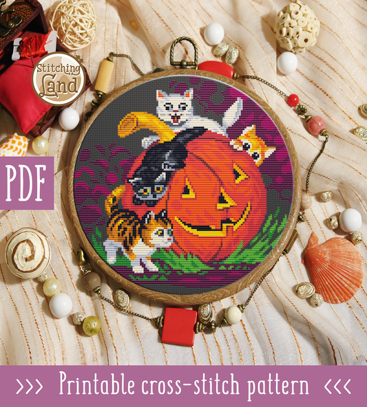 Cats Pumpkin Cross Stitch Pattern