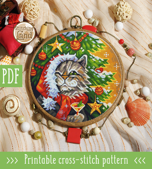 Christmas Cat II Cross Stitch Pattern