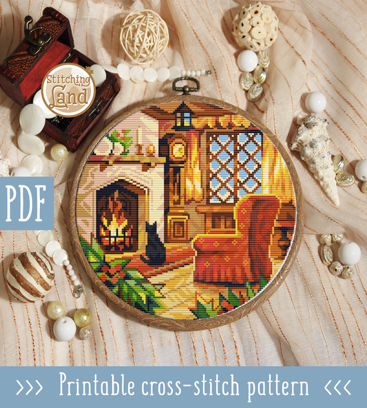 Christmas Fireplace Cross Stitch Pattern