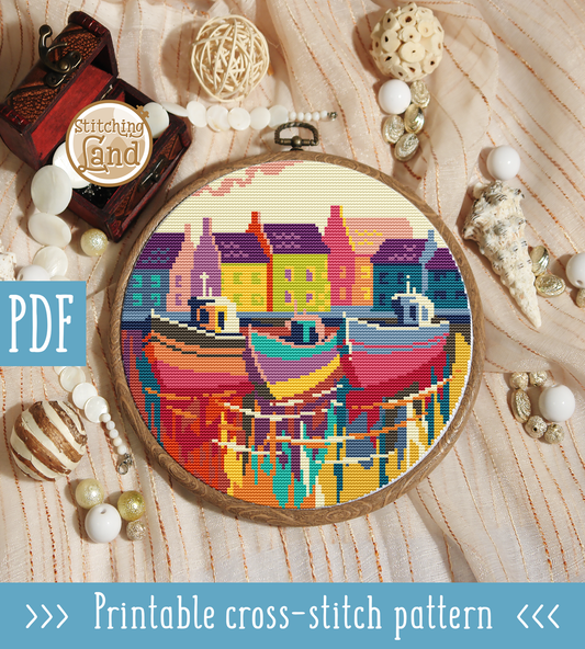 Colorful Boats Cross Stitch Pattern