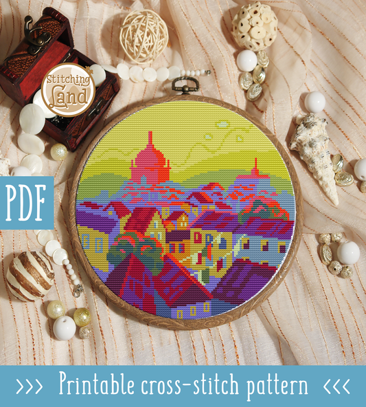Colorful Town Cross Stitch Pattern