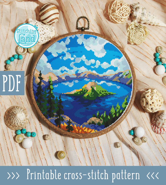 Crater Lake Cross Stitch Pattern