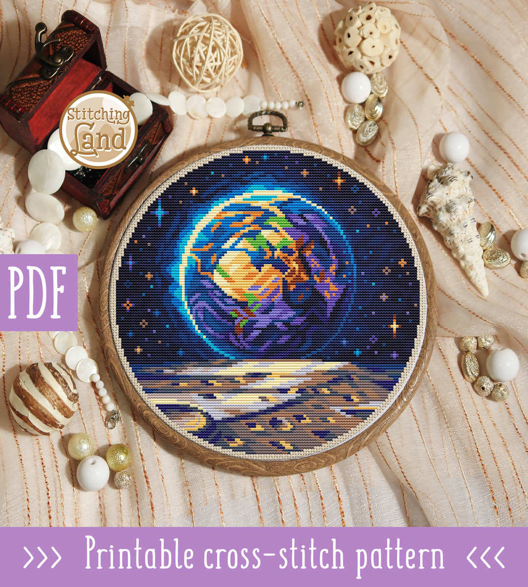 Earth & Moon Cross Stitch Pattern