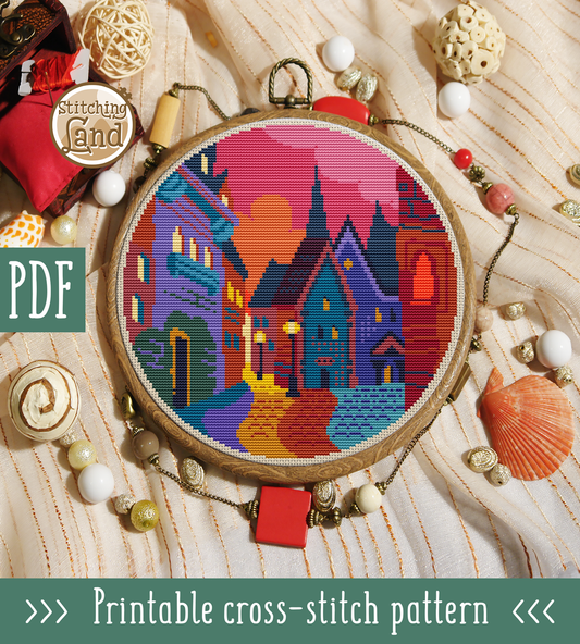 Evening Street Cross Stitch Pattern