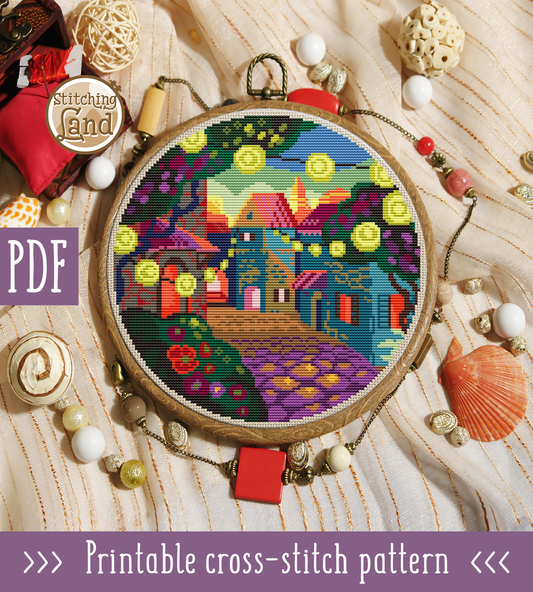 Evening Street II Cross Stitch Pattern