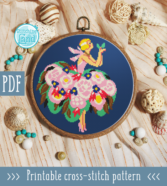 Floral Girl Cross Stitch Pattern