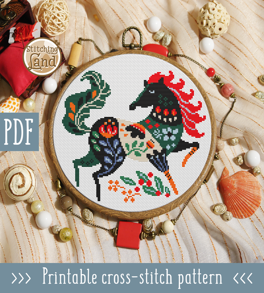 Flower Horse Cross Stitch Pattern