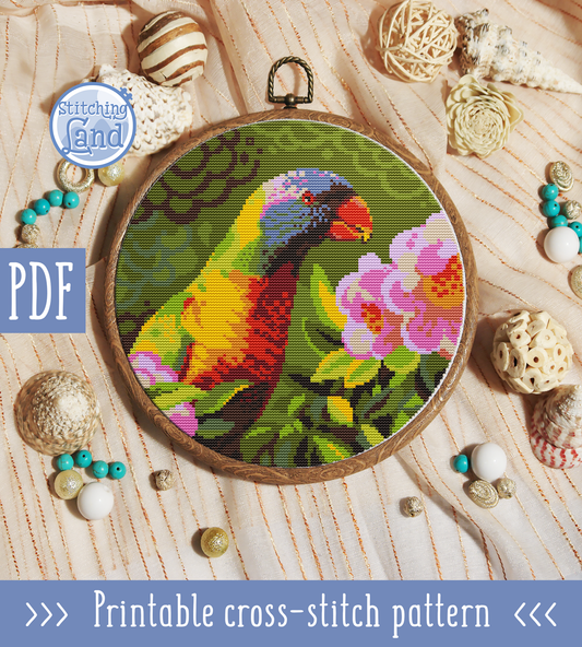 Flower Parrot Cross Stitch Pattern