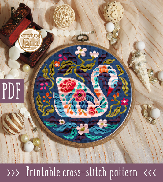 Flower Swan Cross Stitch Pattern