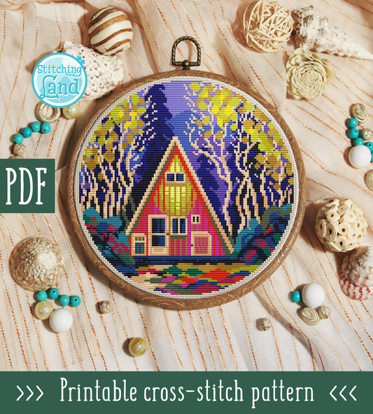 Forest Cabin Cross Stitch Pattern