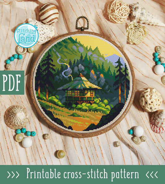 Forest Hut Cross Stitch Pattern