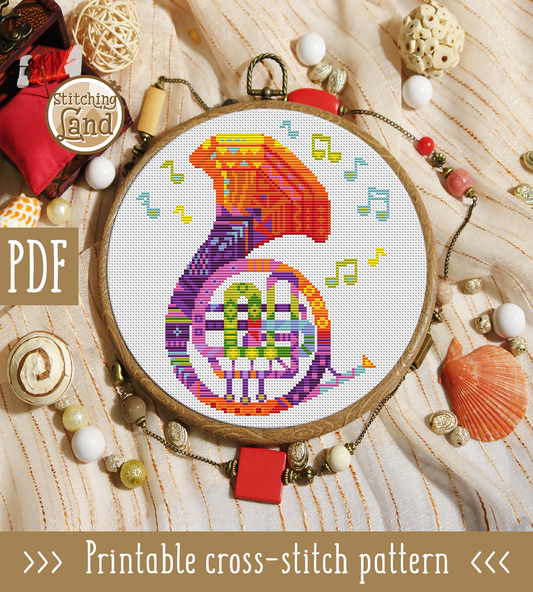 French Horn Mandala Cross Stitch Pattern