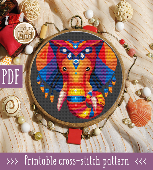Golden Elephant Cross Stitch Pattern