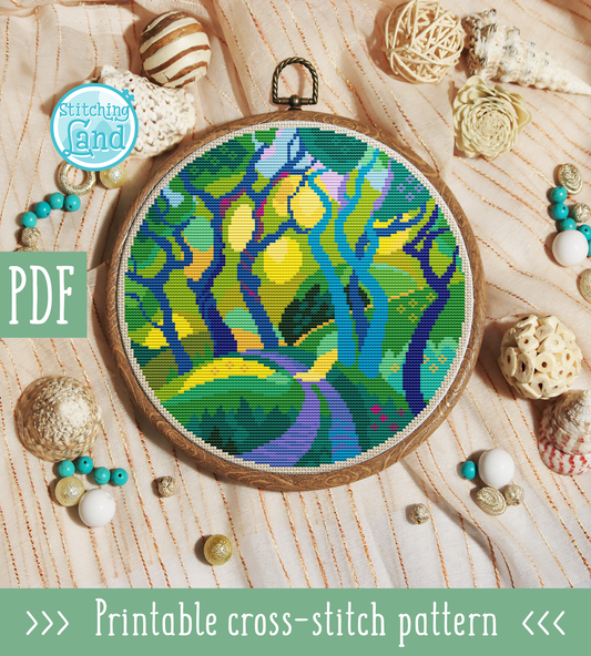 Green Forest Cross Stitch Pattern