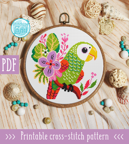 Green Parrot Cross Stitch Pattern