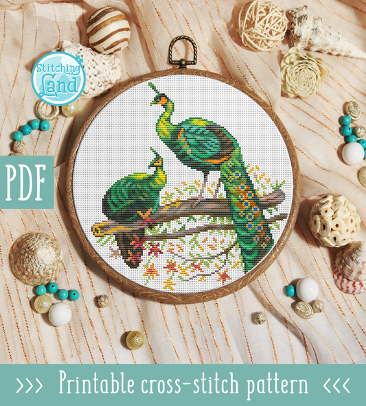 Green Peafowl Cross Stitch Pattern