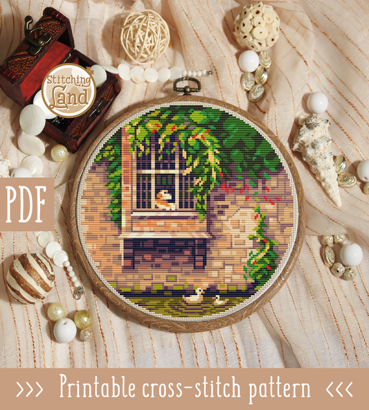 Green Window Cross Stitch Pattern