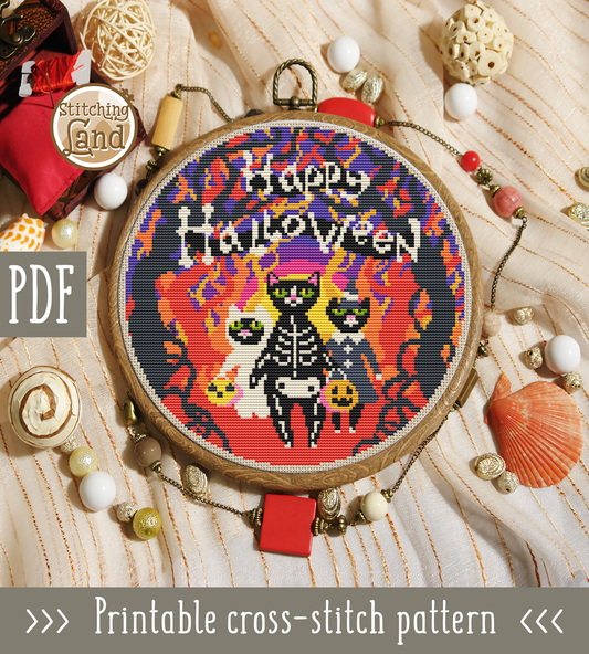 Halloween Cats Cross Stitch Pattern