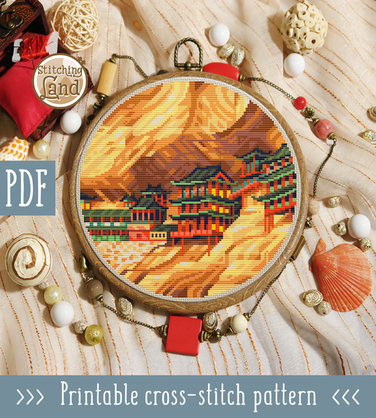Hanging Temple Cross Stitch Pattern
