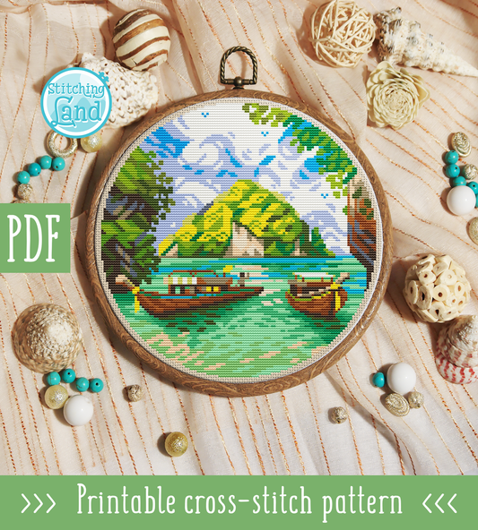 Hawaiian Boats Cross Stitch Pattern