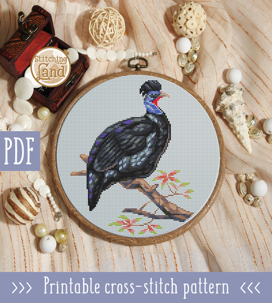 Helmeted Guineafowl Cross Stitch Pattern