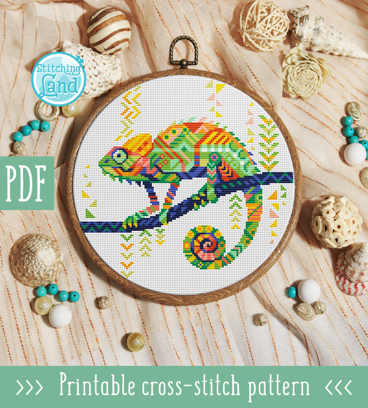 Chameleon Mandala Cross Stitch Pattern