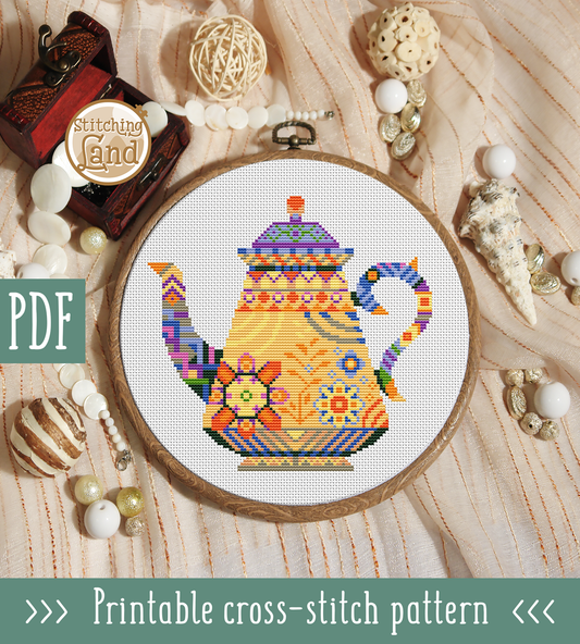 Flower Teapot Mandala Cross Stitch Pattern