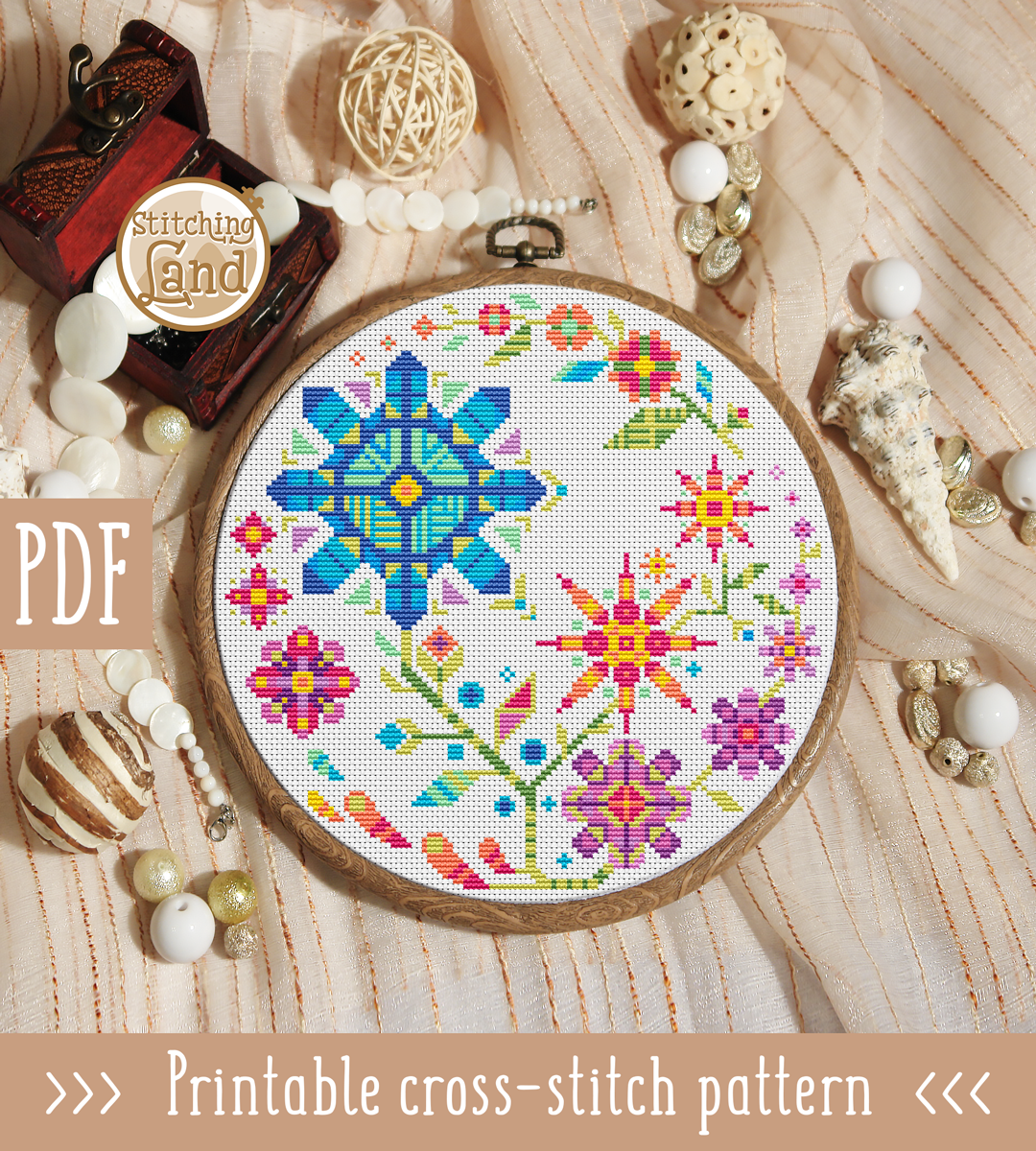 Flowers Mandala Cross Stitch Pattern